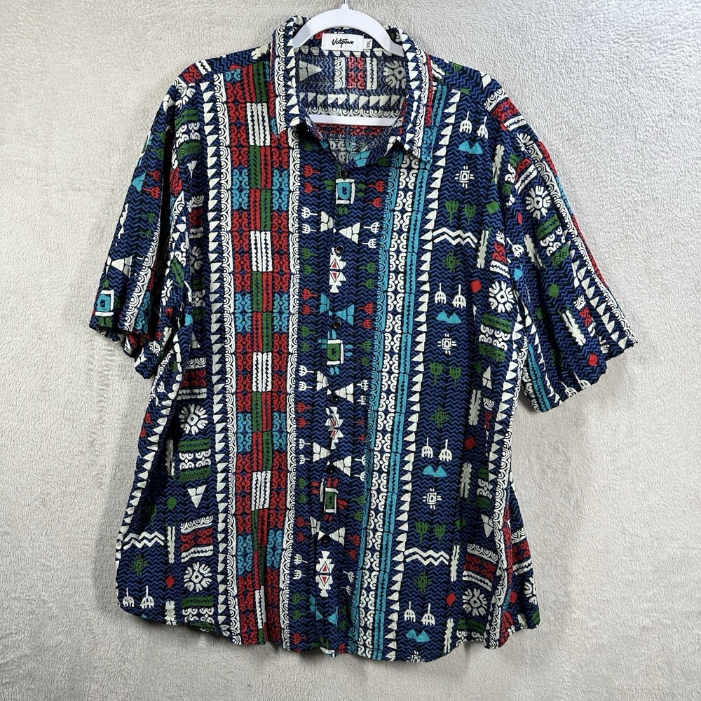 Vatpave Button Up Shirt Men's XXL Tribal Colorful Surf Summer Indie‎ Vacation